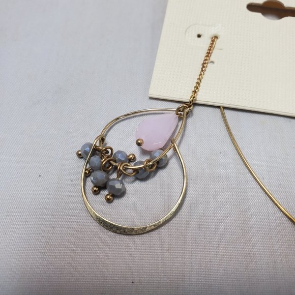 Sophia & Kate gold chain with pink and gray stones v hook earring - Picture 3 of 4